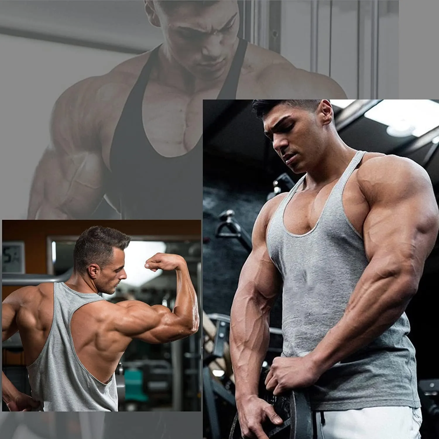 Babioboa Men's 3 Pack Gym Workout Tank Tops Y-Back Muscle Tee Stringer Bodybuilding Sleeveless T-Shirts