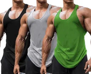 Babioboa Men's 3 Pack Gym Workout Tank Tops Y-Back Muscle Tee Stringer Bodybuilding Sleeveless T-Shirts