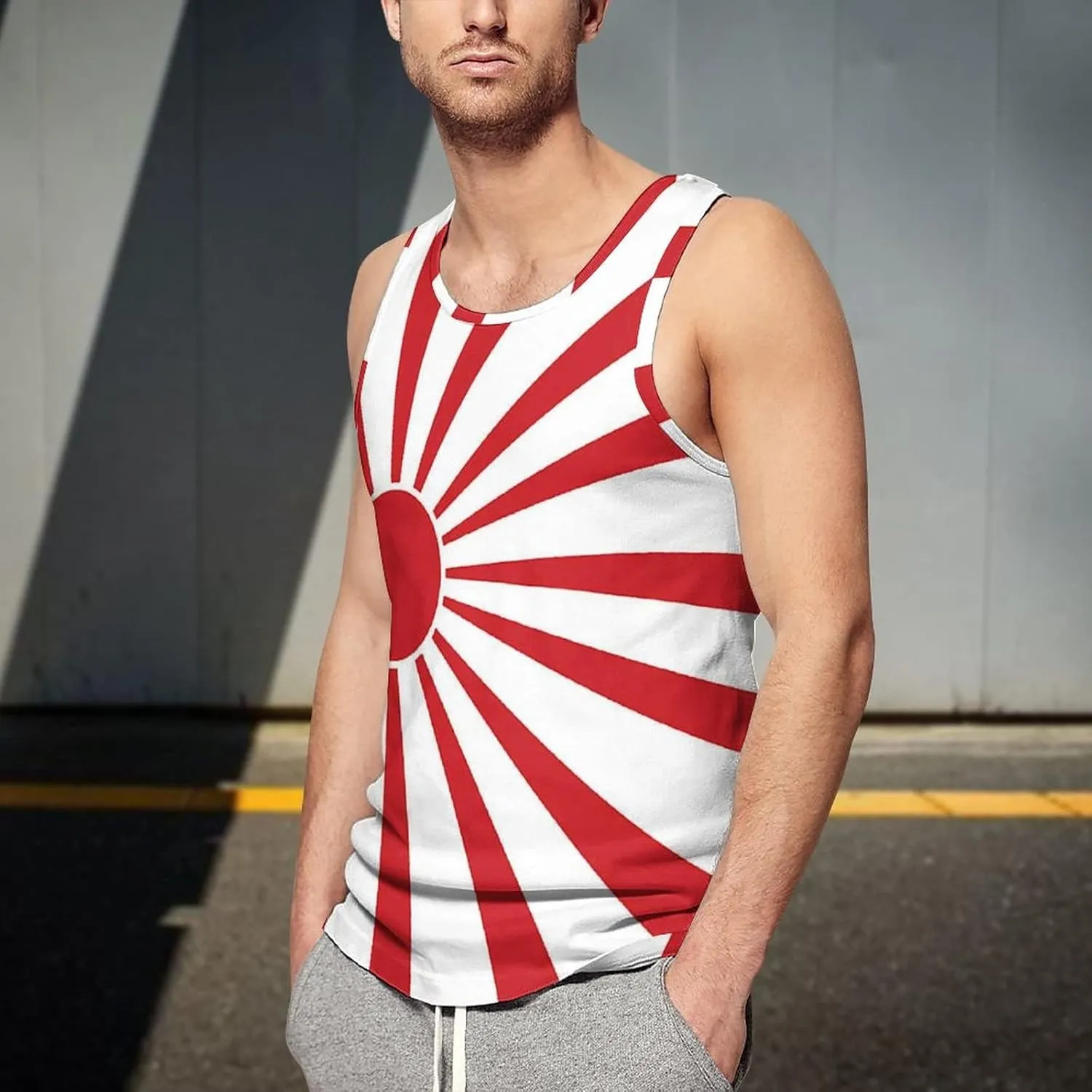 BAIKUTOUAN Japanese Rising Sun Flag Men's Tank Top Casual T-Shirts Sleeveless Funny Tees Beach Shirt Print