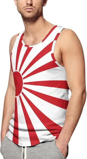 BAIKUTOUAN Japanese Rising Sun Flag Men's Tank Top Casual T-Shirts Sleeveless Funny Tees Beach Shirt Print