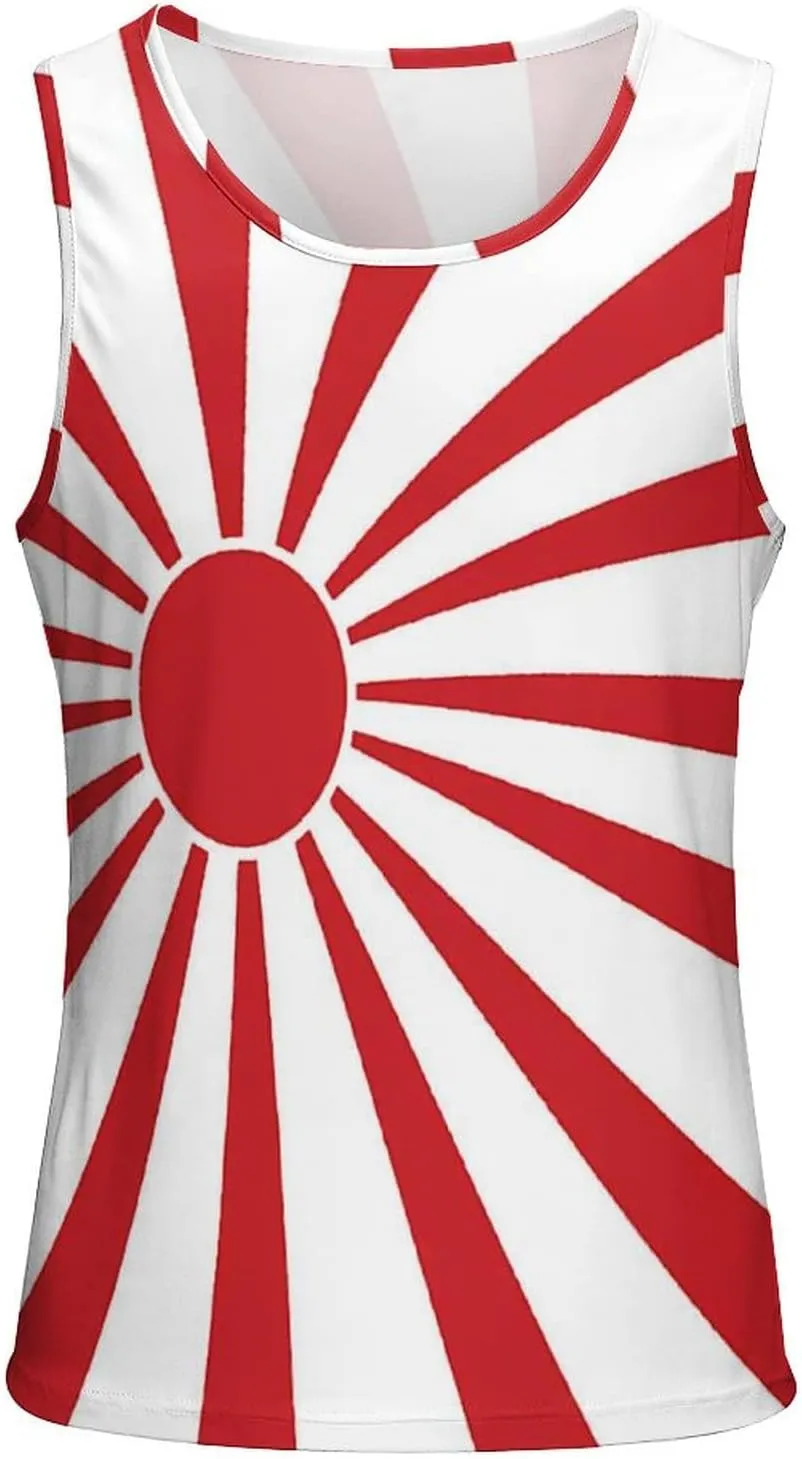 BAIKUTOUAN Japanese Rising Sun Flag Men's Tank Top Casual T-Shirts Sleeveless Funny Tees Beach Shirt Print