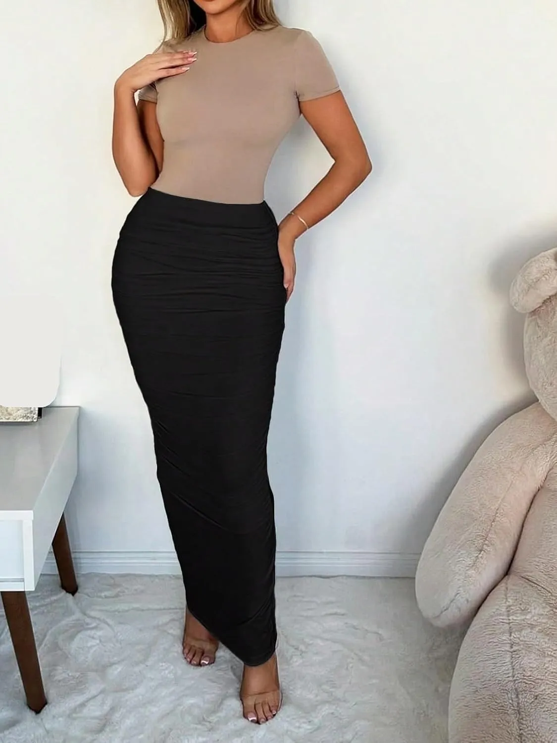 Beach Causal Women's Skirt Pleated Maxi Elegant Knit Women's Midi Skirt