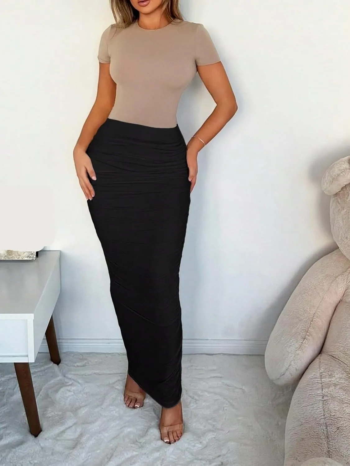 Beach Causal Women's Skirt Pleated Maxi Elegant Knit Women's Midi Skirt
