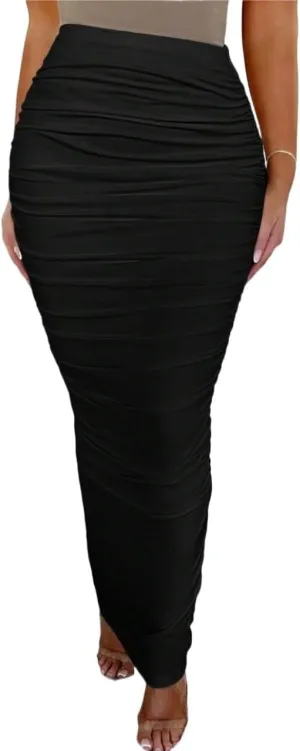 Beach Causal Women's Skirt Pleated Maxi Elegant Knit Women's Midi Skirt