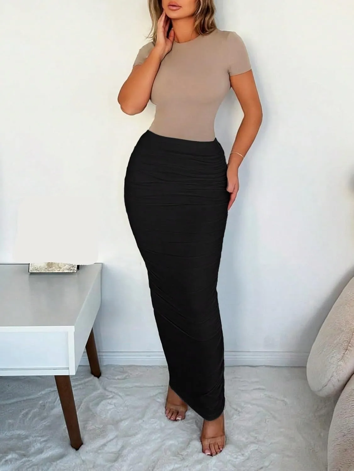 Beach Causal Women's Skirt Pleated Maxi Elegant Knit Women's Midi Skirt