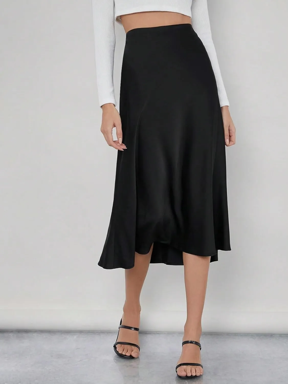 Beach Causal Women's Skirt Solid Work Skirt with Zipper Elegant Zipper Midi High Waist