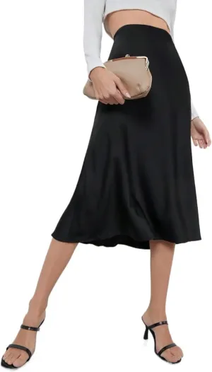 Beach Causal Women's Skirt Solid Work Skirt with Zipper Elegant Zipper Midi High Waist