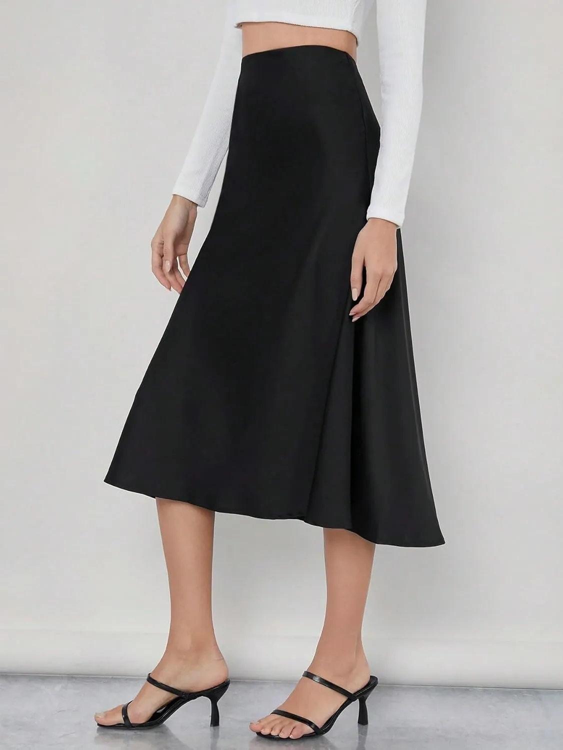 Beach Causal Women's Skirt Solid Work Skirt with Zipper Elegant Zipper Midi High Waist