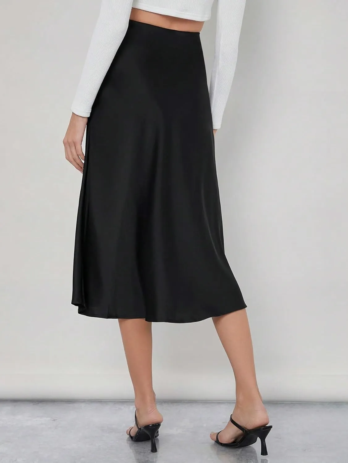 Beach Causal Women's Skirt Solid Work Skirt with Zipper Elegant Zipper Midi High Waist