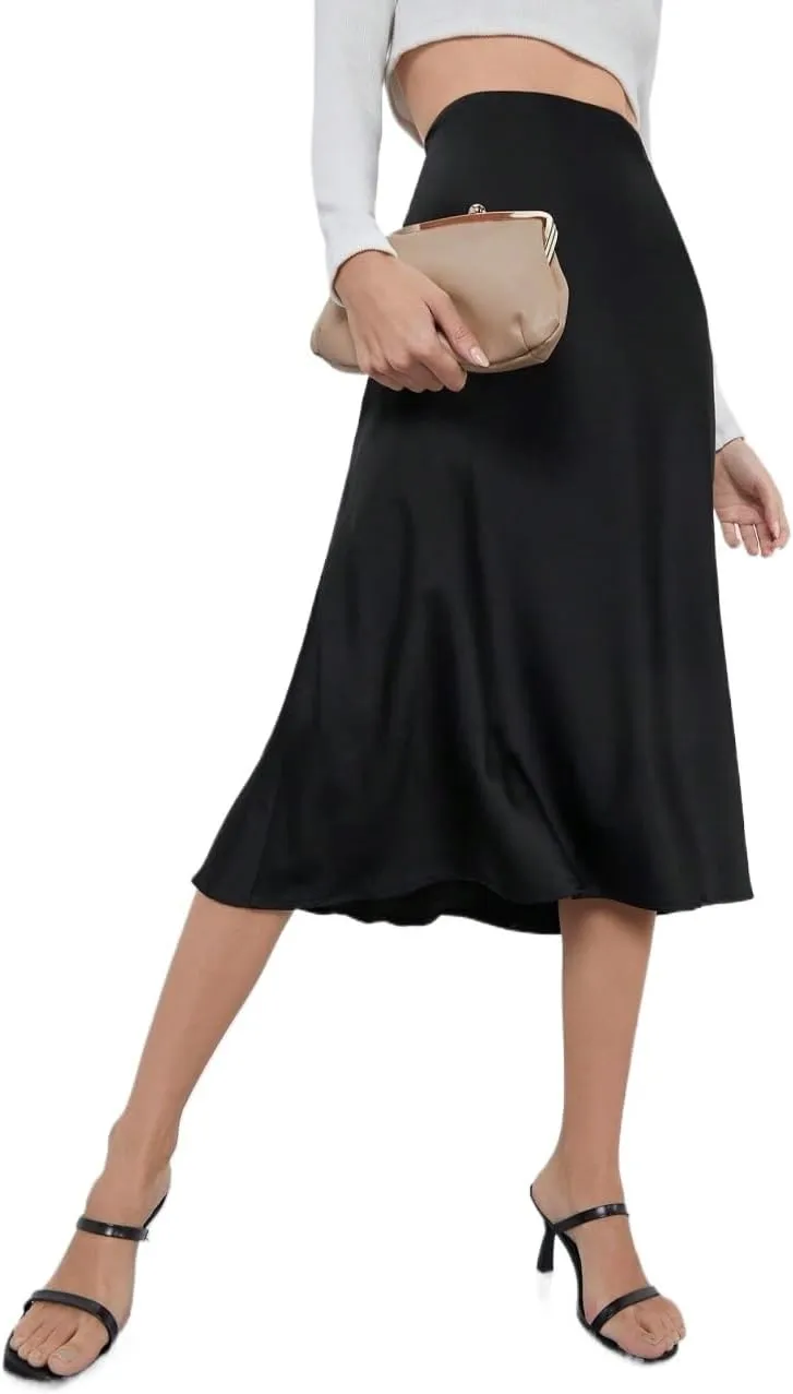 Beach Causal Women's Skirt Solid Work Skirt with Zipper Elegant Zipper Midi High Waist