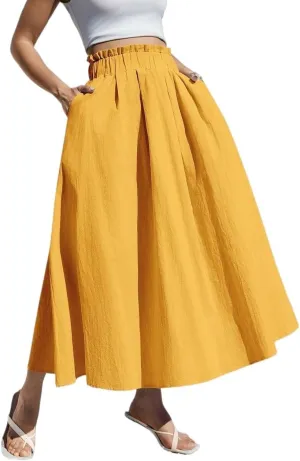 Beach Causal Women's Skirt Summer Women Casual A-Line Midi Skirt for Summer Fits Beach High Waist
