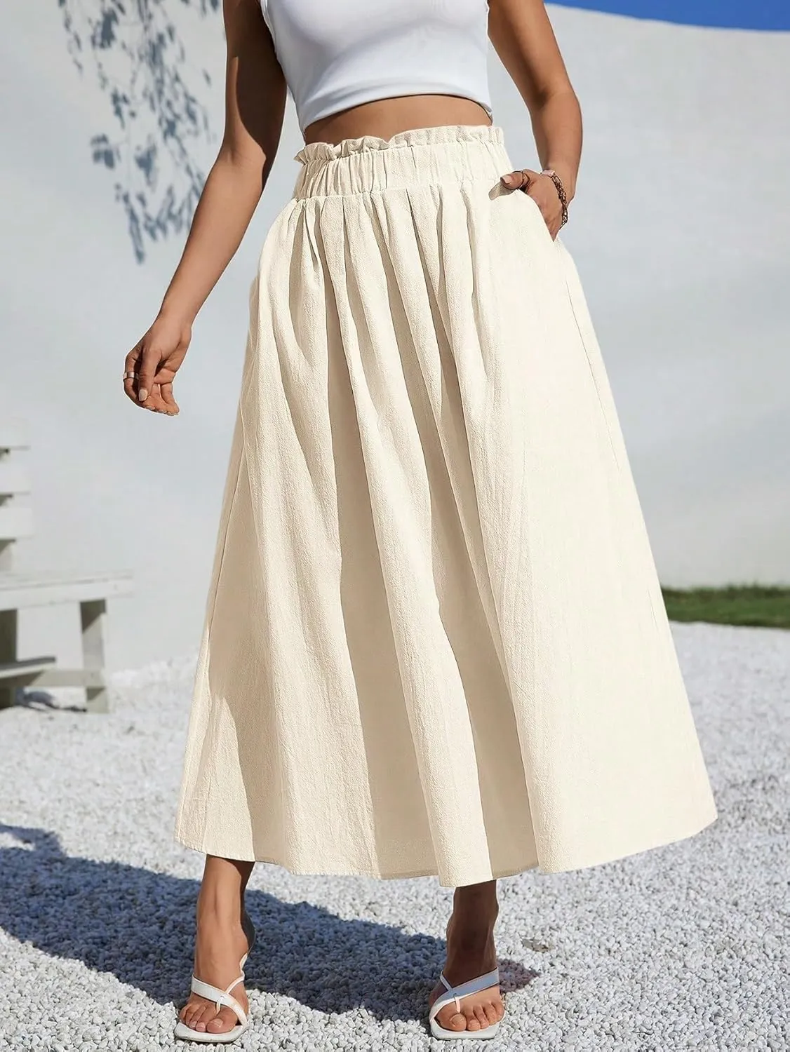 Beach Causal Women's Skirt Summer Women Casual A-Line Midi Skirt for Summer Fits Beach High Waist