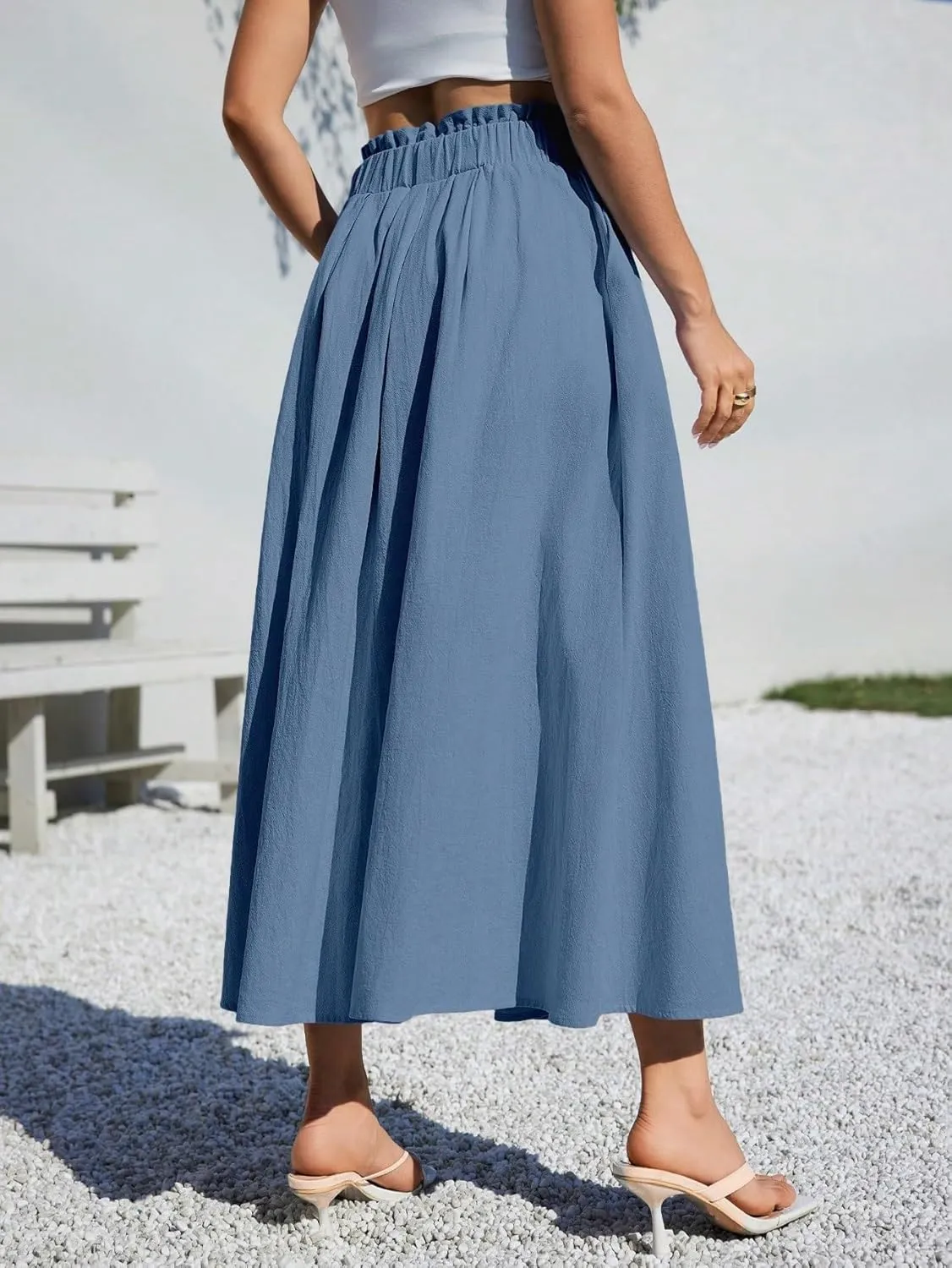 Beach Causal Women's Skirt Summer Women Casual A-Line Midi Skirt for Summer Fits Beach High Waist