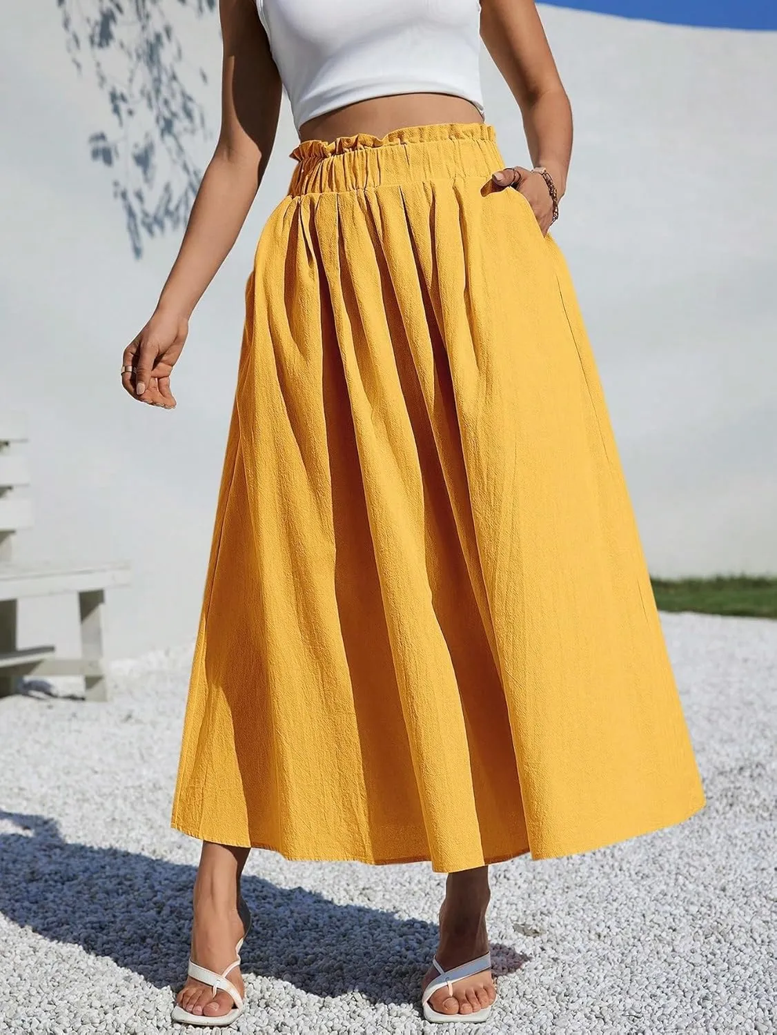 Beach Causal Women's Skirt Summer Women Casual A-Line Midi Skirt for Summer Fits Beach High Waist