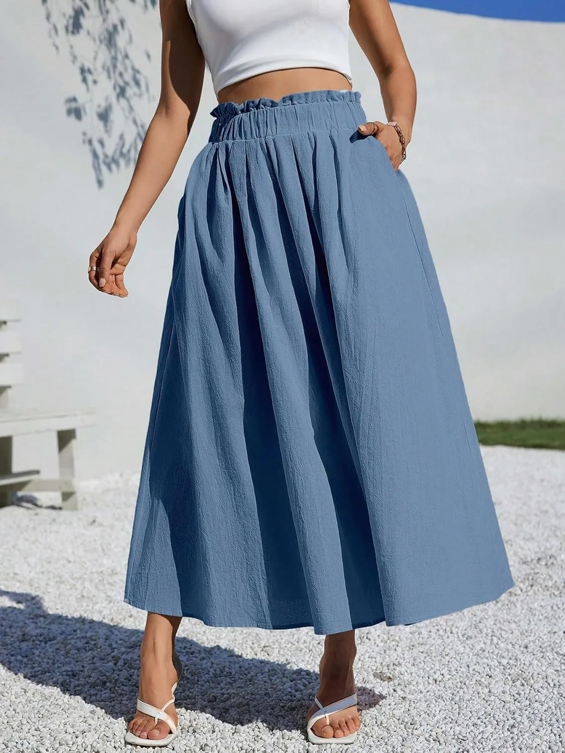 Beach Causal Women's Skirt Summer Women Casual A-Line Midi Skirt for Summer Fits Beach High Waist