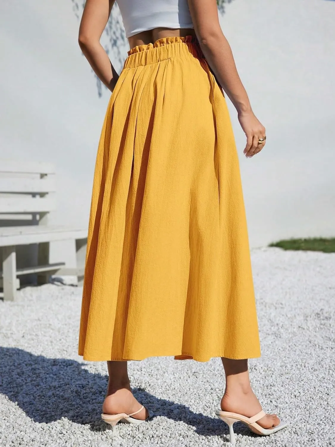 Beach Causal Women's Skirt Summer Women Casual A-Line Midi Skirt for Summer Fits Beach High Waist