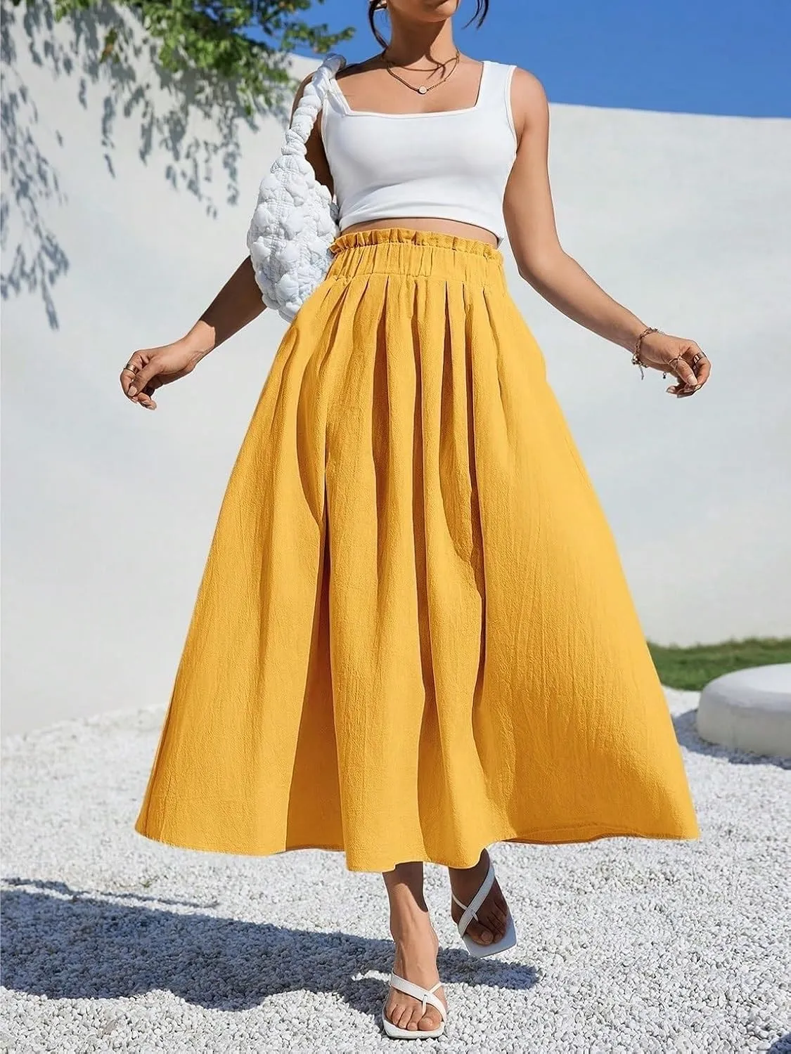 Beach Causal Women's Skirt Summer Women Casual A-Line Midi Skirt for Summer Fits Beach High Waist