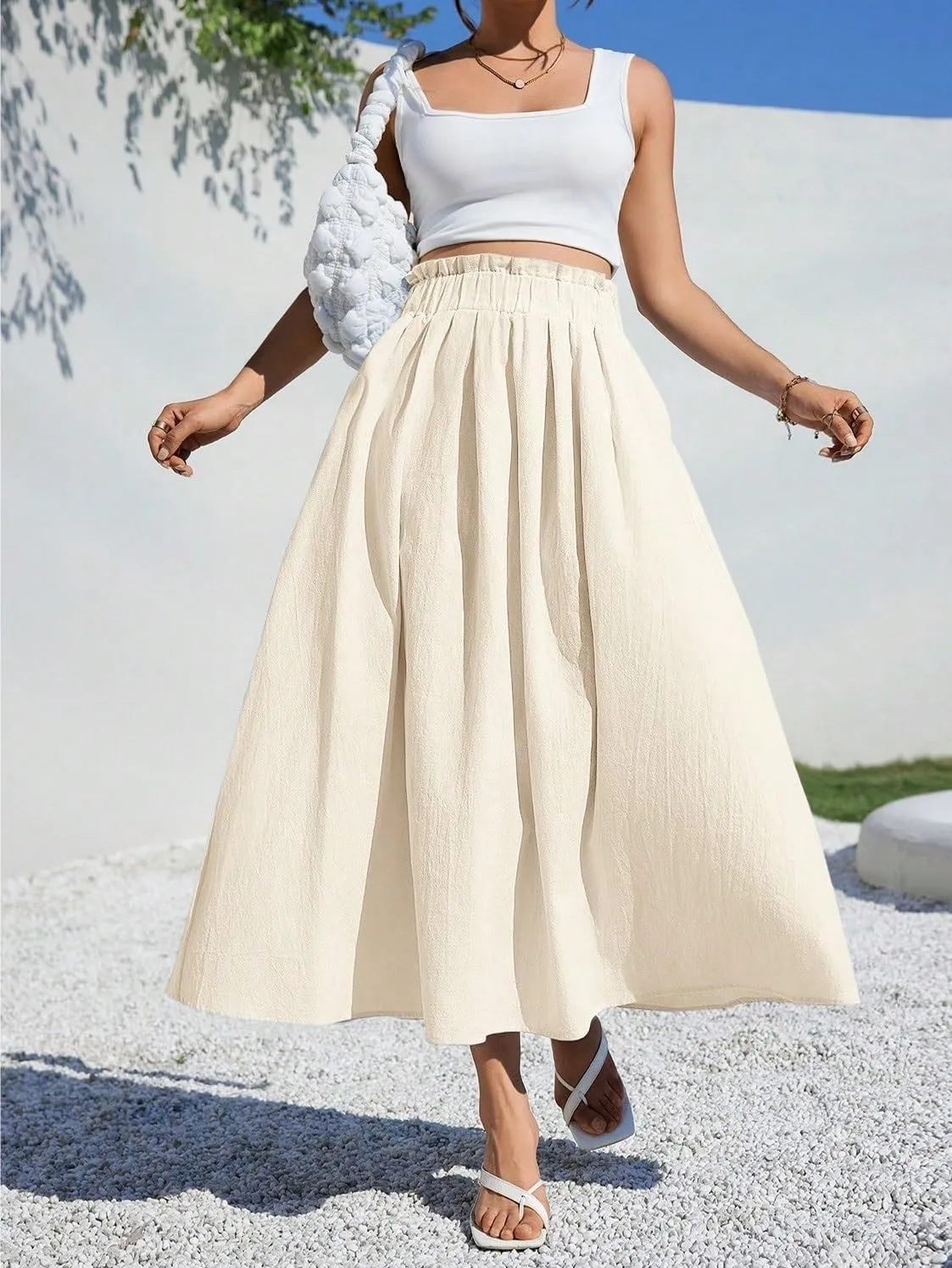 Beach Causal Women's Skirt Summer Women Casual A-Line Midi Skirt for Summer Fits Beach High Waist