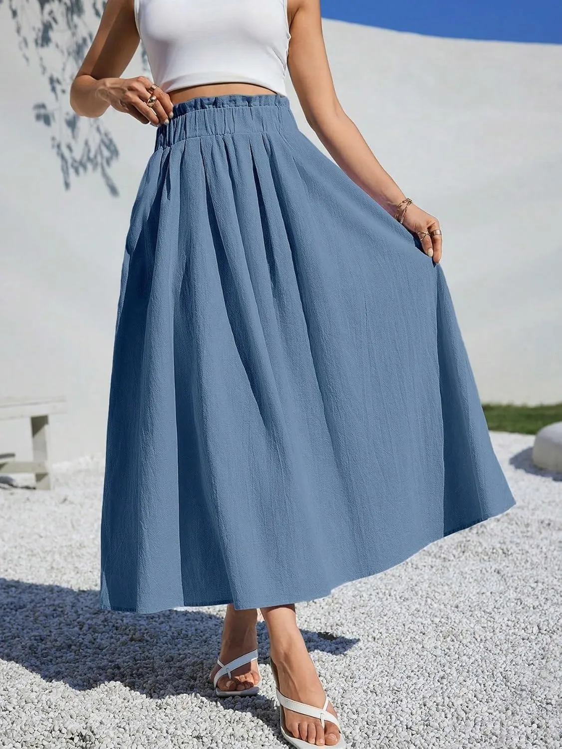 Beach Causal Women's Skirt Summer Women Casual A-Line Midi Skirt for Summer Fits Beach High Waist