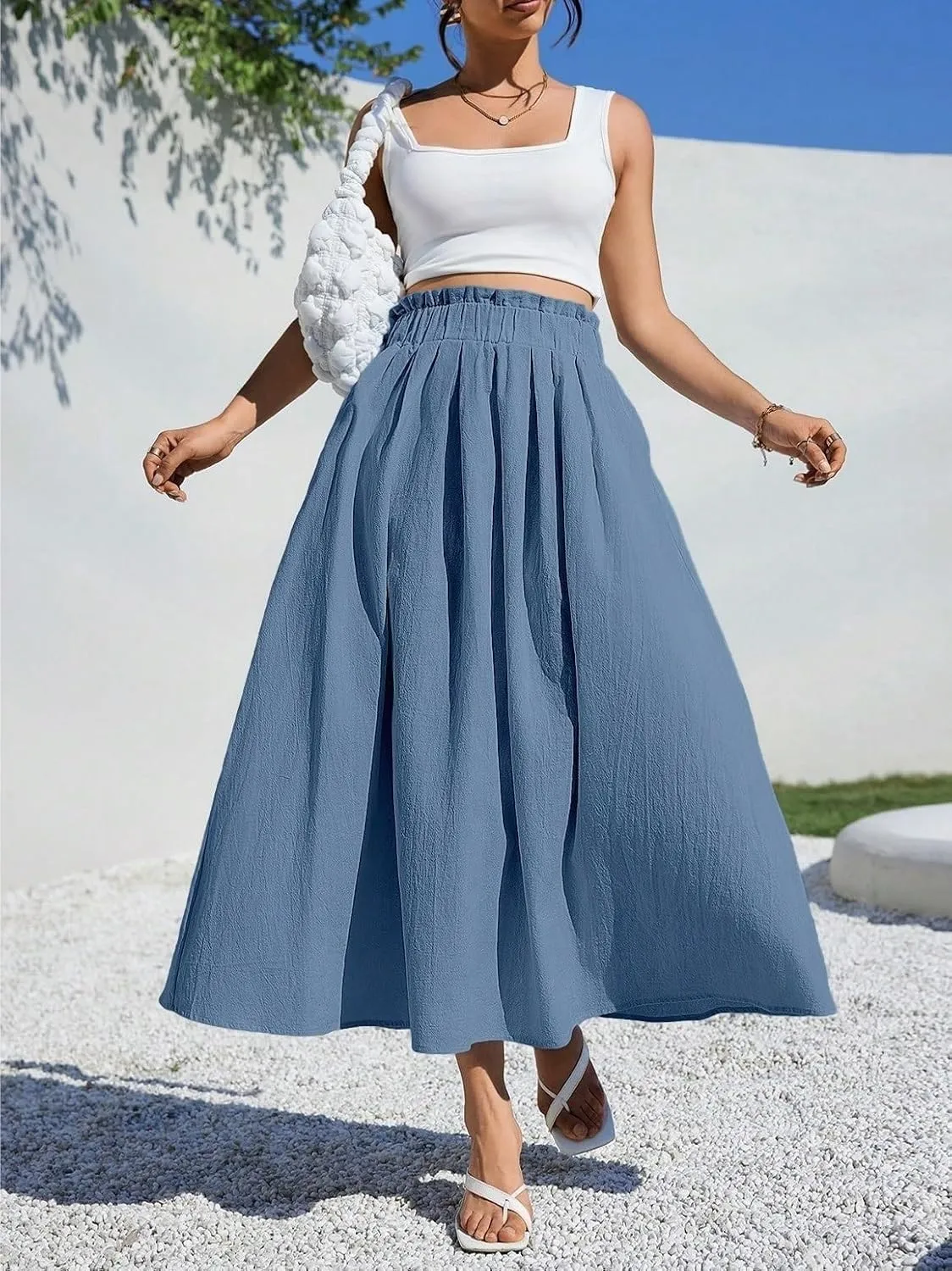 Beach Causal Women's Skirt Summer Women Casual A-Line Midi Skirt for Summer Fits Beach High Waist