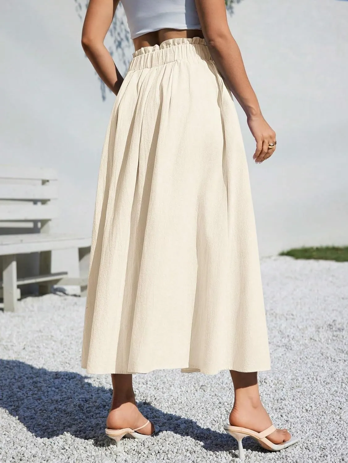 Beach Causal Women's Skirt Summer Women Casual A-Line Midi Skirt for Summer Fits Beach High Waist