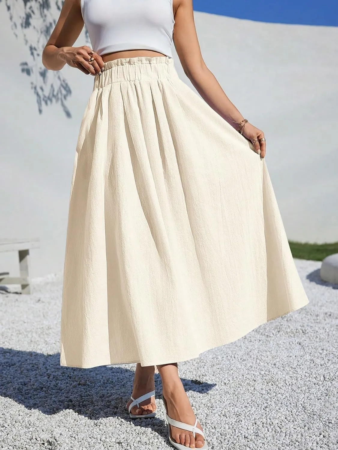 Beach Causal Women's Skirt Summer Women Casual A-Line Midi Skirt for Summer Fits Beach High Waist