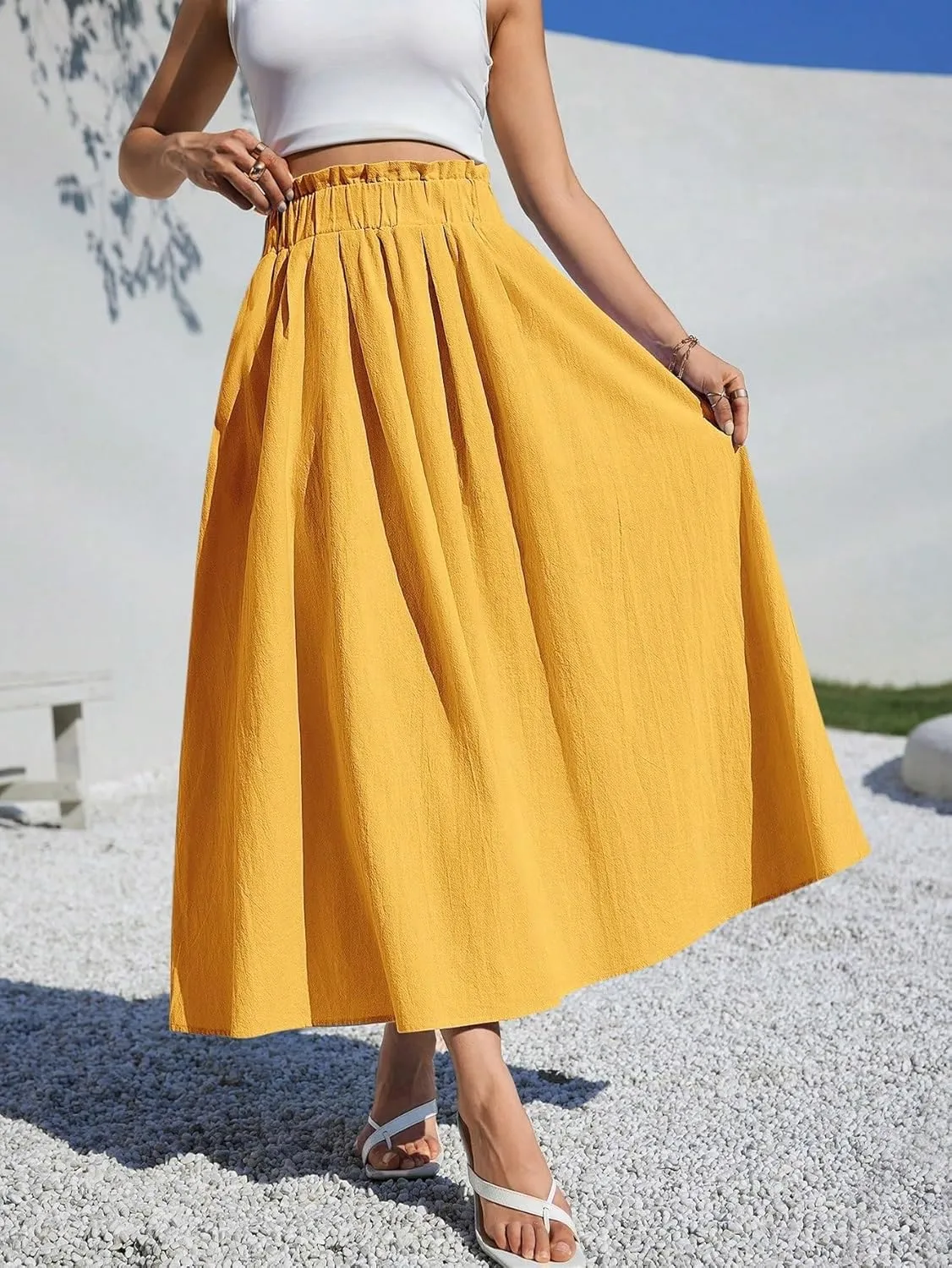Beach Causal Women's Skirt Summer Women Casual A-Line Midi Skirt for Summer Fits Beach High Waist