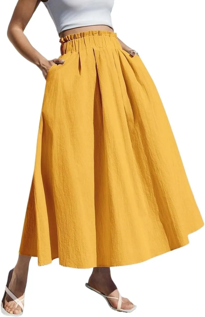 Beach Causal Women's Skirt Summer Women Casual A-Line Midi Skirt for Summer Fits Beach High Waist