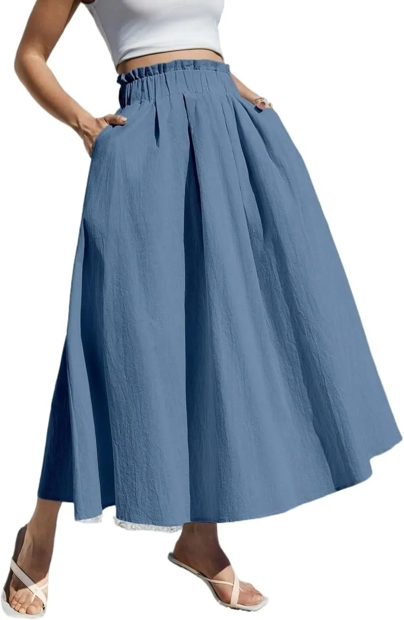 Beach Causal Women's Skirt Summer Women Casual A-Line Midi Skirt for Summer Fits Beach High Waist