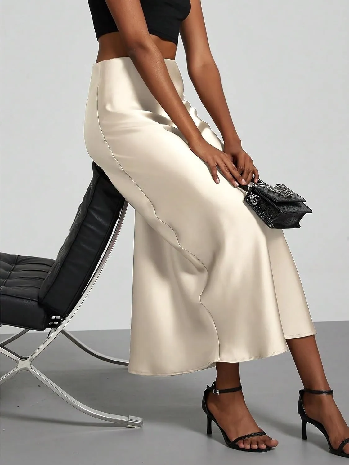 Beach Causal Women's Skirt Women's Elastic Satin Midi Skirt