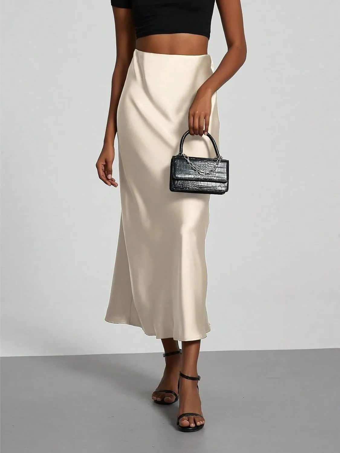 Beach Causal Women's Skirt Women's Elastic Satin Midi Skirt