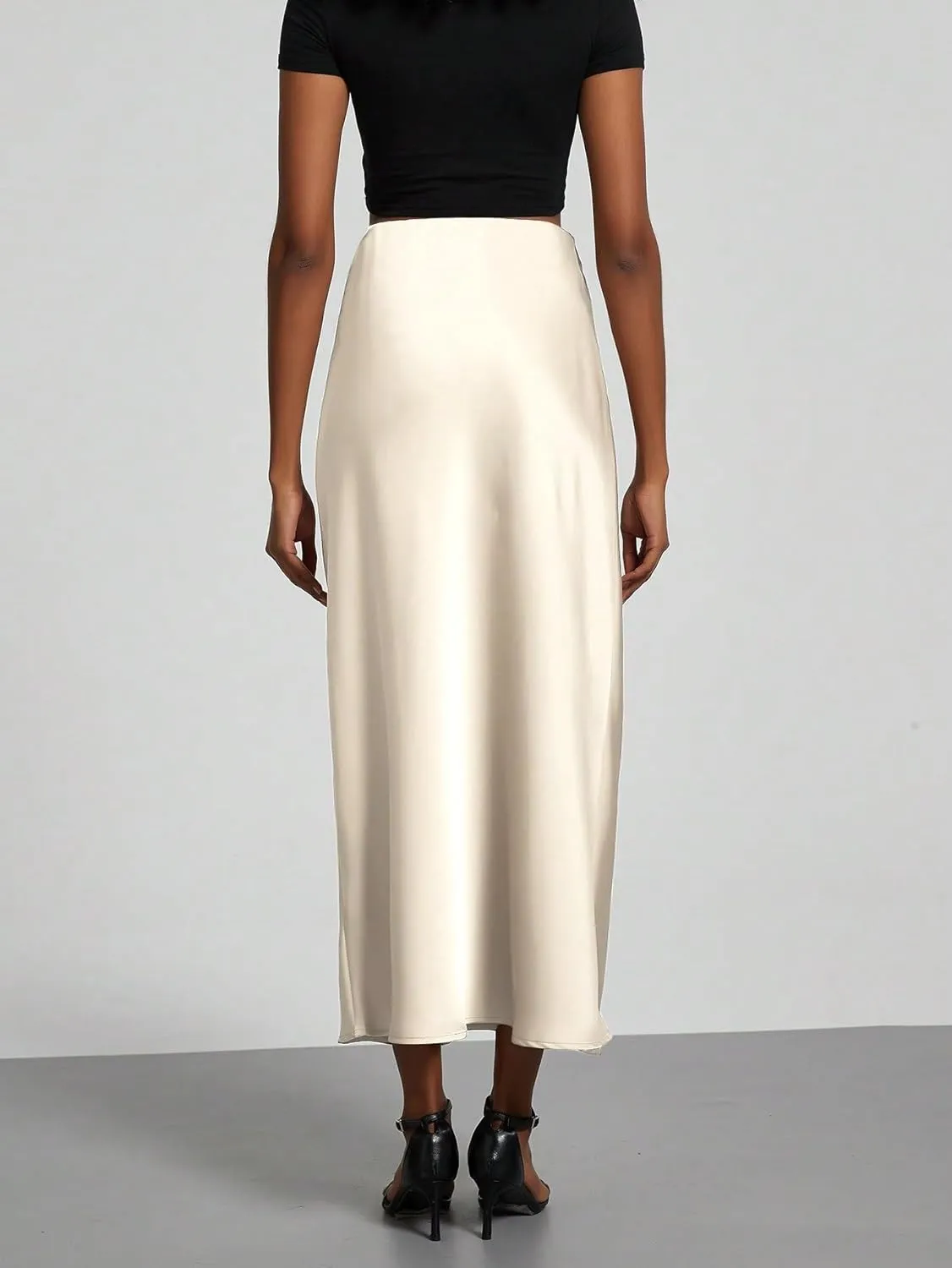 Beach Causal Women's Skirt Women's Elastic Satin Midi Skirt