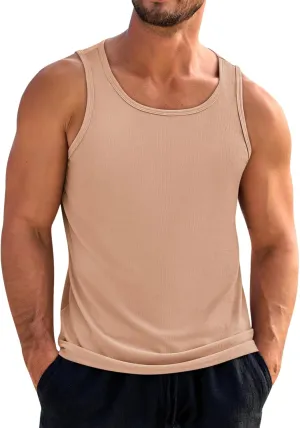 Beotyshow Men's Tank Top Summer Casual Sleeveless Ribbed Knit Muscle T Shirts Quick Dry Gym Workout Stringers