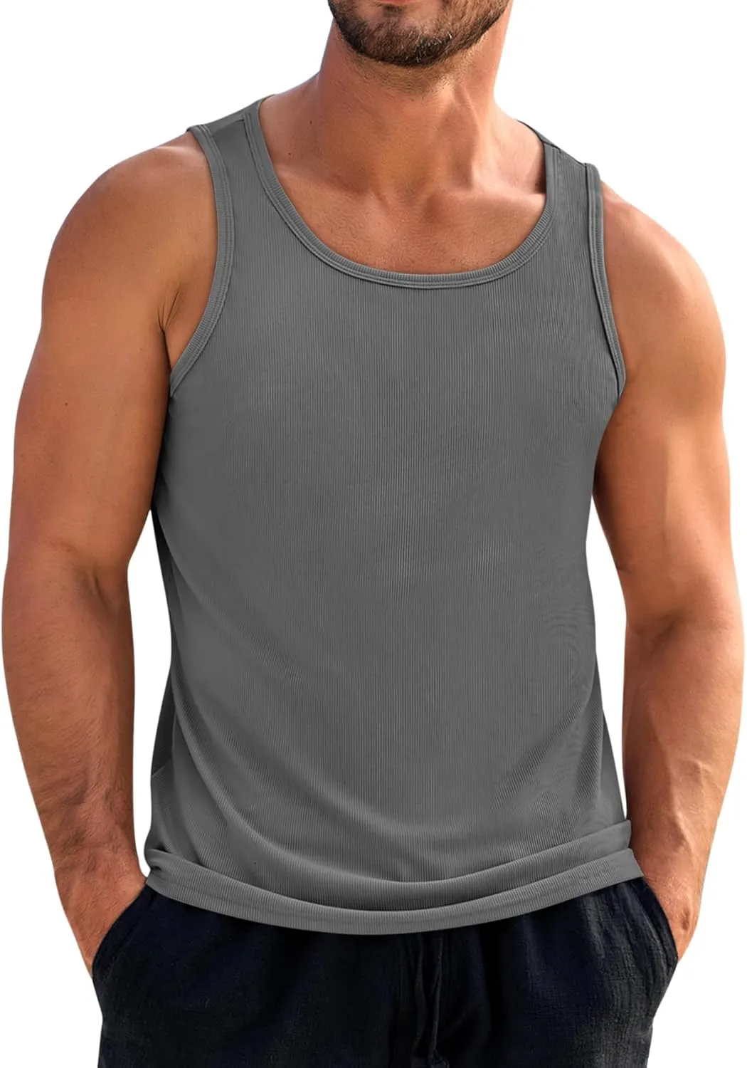 Beotyshow Men's Tank Top Summer Casual Sleeveless Ribbed Knit Muscle T Shirts Quick Dry Gym Workout Stringers