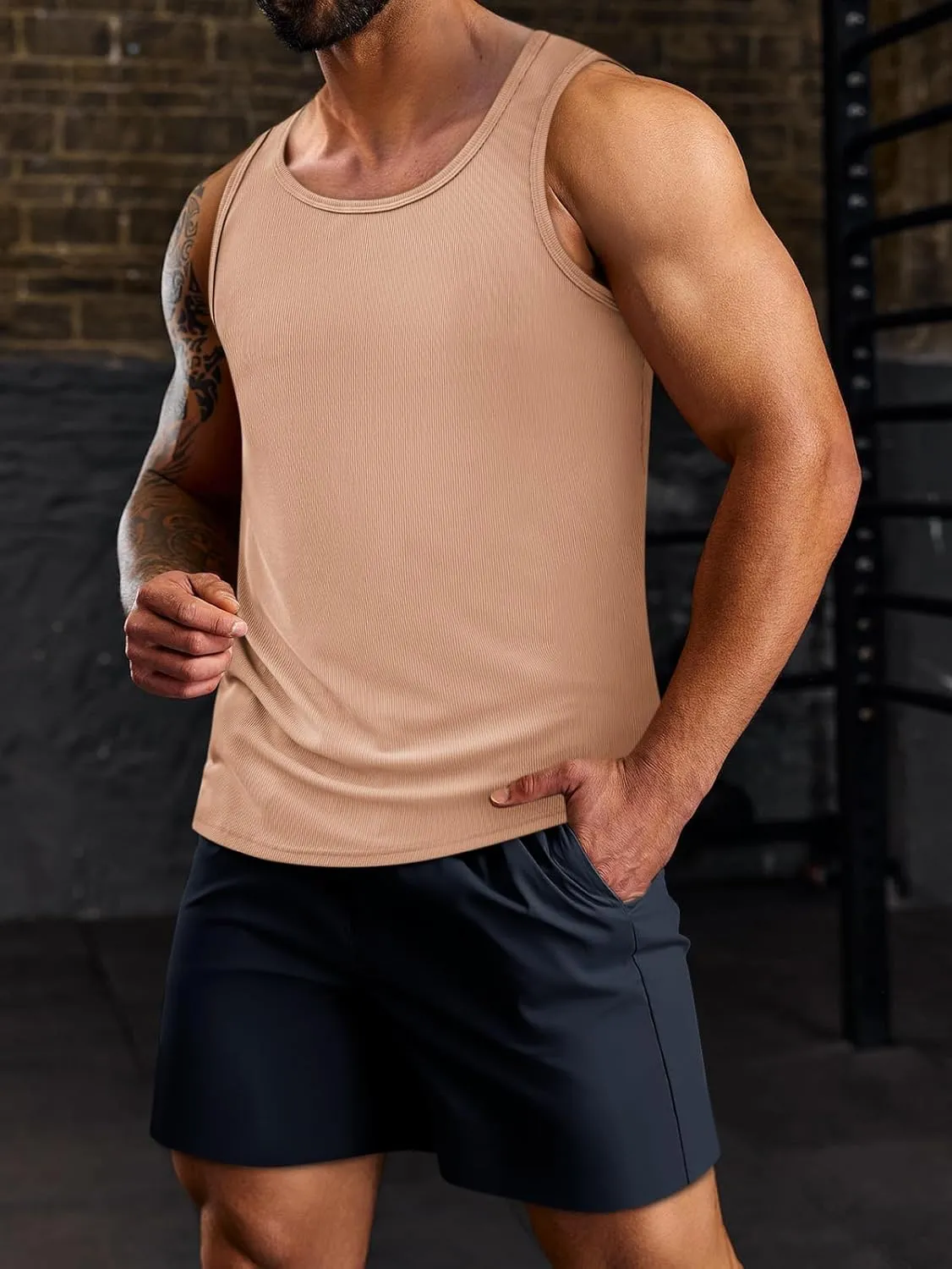 Beotyshow Men's Tank Top Summer Casual Sleeveless Ribbed Knit Muscle T Shirts Quick Dry Gym Workout Stringers
