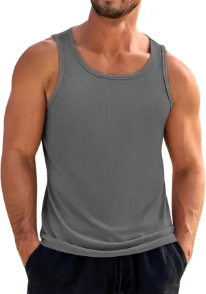 Beotyshow Men's Tank Top Summer Casual Sleeveless Ribbed Knit Muscle T Shirts Quick Dry Gym Workout Stringers