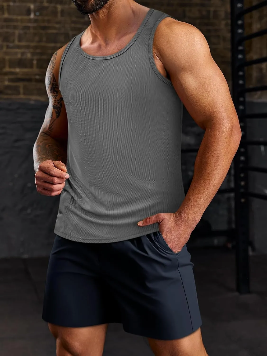 Beotyshow Men's Tank Top Summer Casual Sleeveless Ribbed Knit Muscle T Shirts Quick Dry Gym Workout Stringers