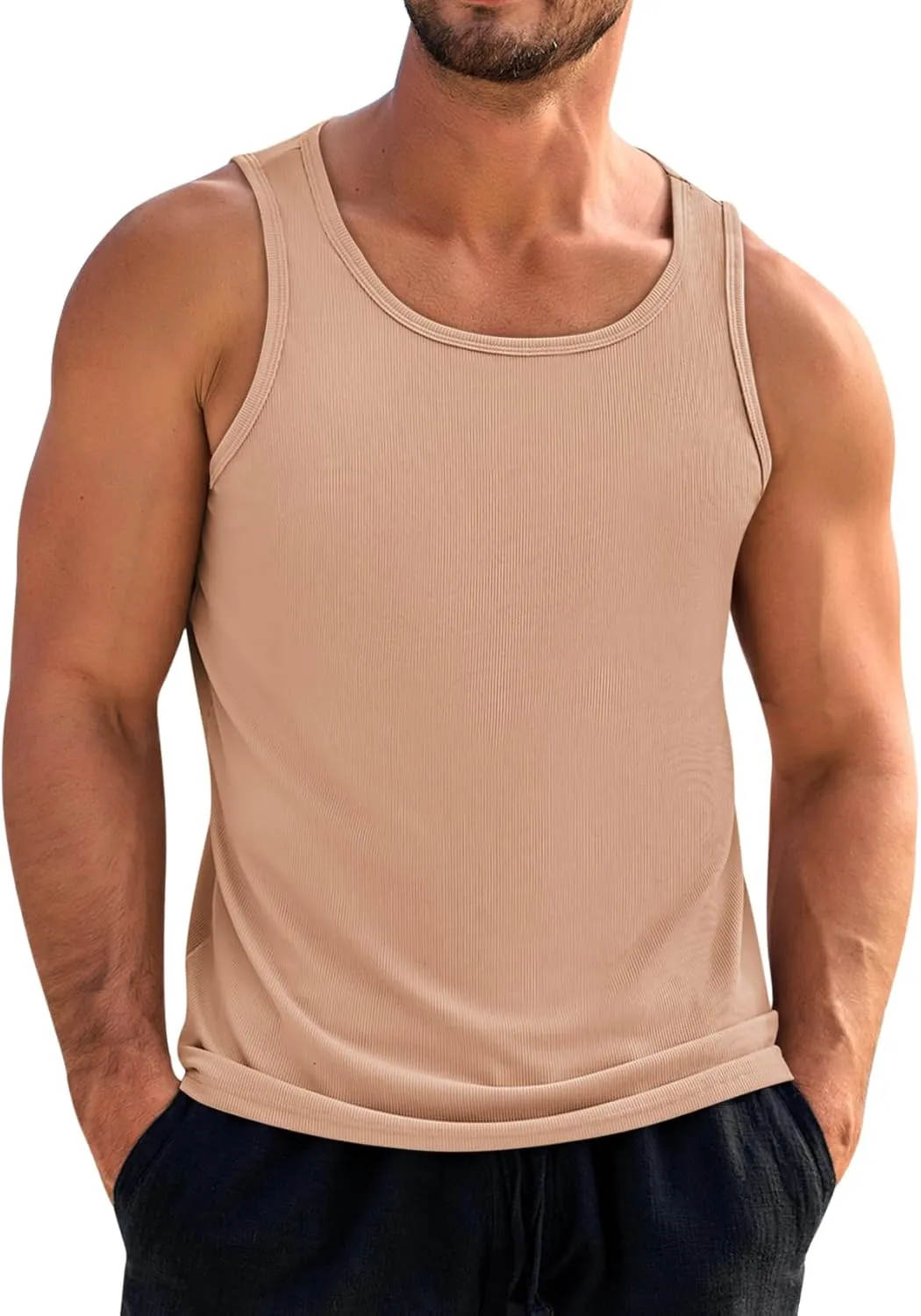 Beotyshow Men's Tank Top Summer Casual Sleeveless Ribbed Knit Muscle T Shirts Quick Dry Gym Workout Stringers