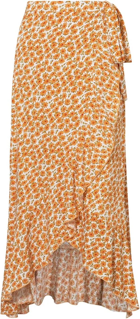 BerryGo Women's Boho Floral Wrap Maxi Skirt High Waisted Long Skirt with Slit
