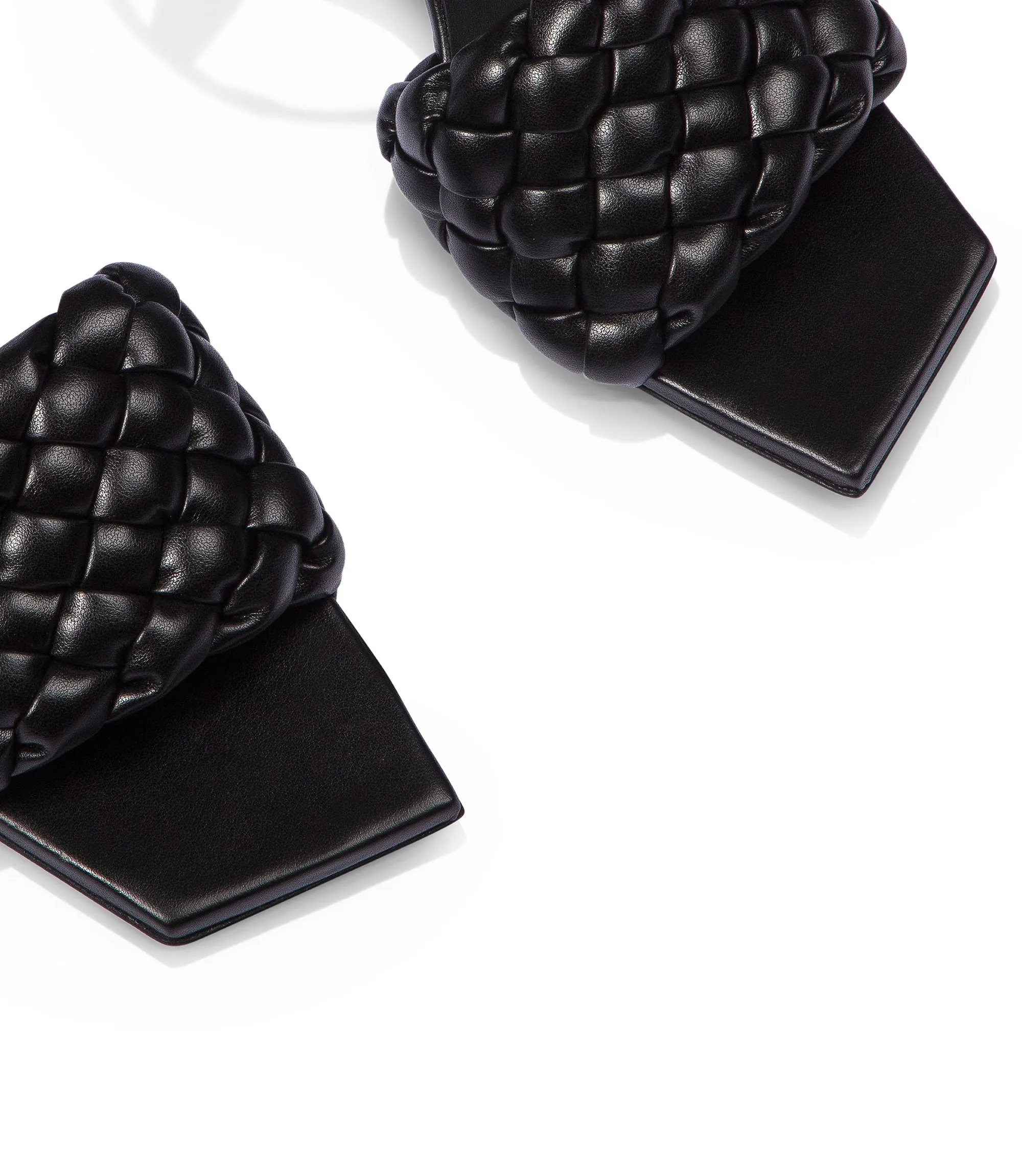 Black woven faux leather sandals