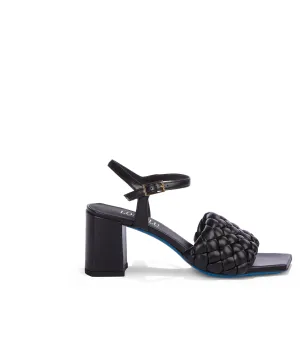 Black woven faux leather sandals
