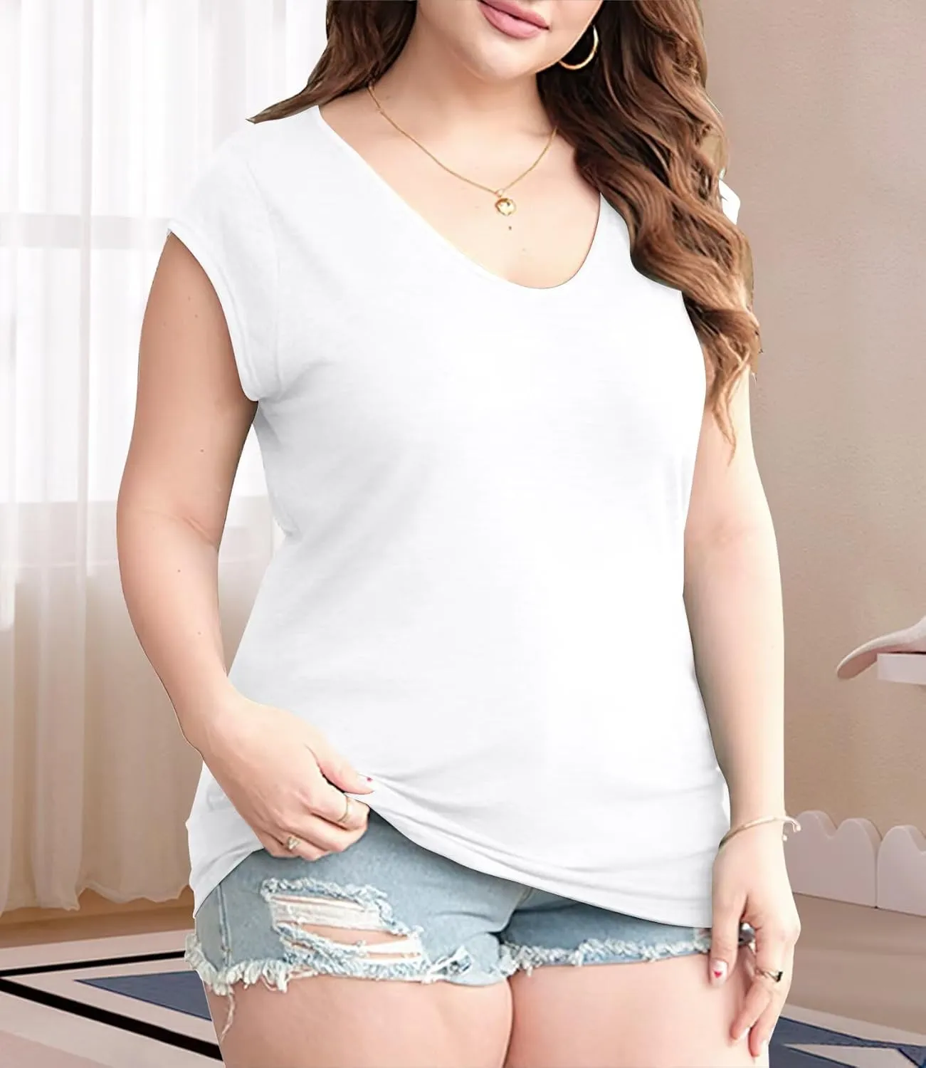 Bliwov 3 Pack Womens Cap Sleeve Tops V Neck T Shirts Spring Summer Casual Plus Size Beach Vacation Fashion Basics Clothes