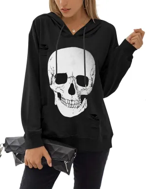 Blooming Jelly Women's Halloween Sweatshirts Skull Graphic T Shirts Long Sleeve Pullover Tops Gothic Fall Clothes 2024