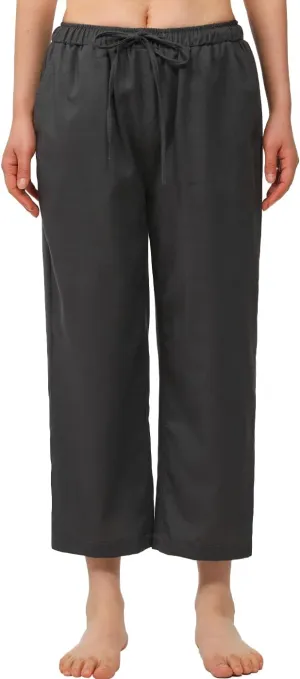 Bonnorth Women's Cotton Linen Drawstring Elastic Waist Loose Wide Leg Cropped Pants with Pockets