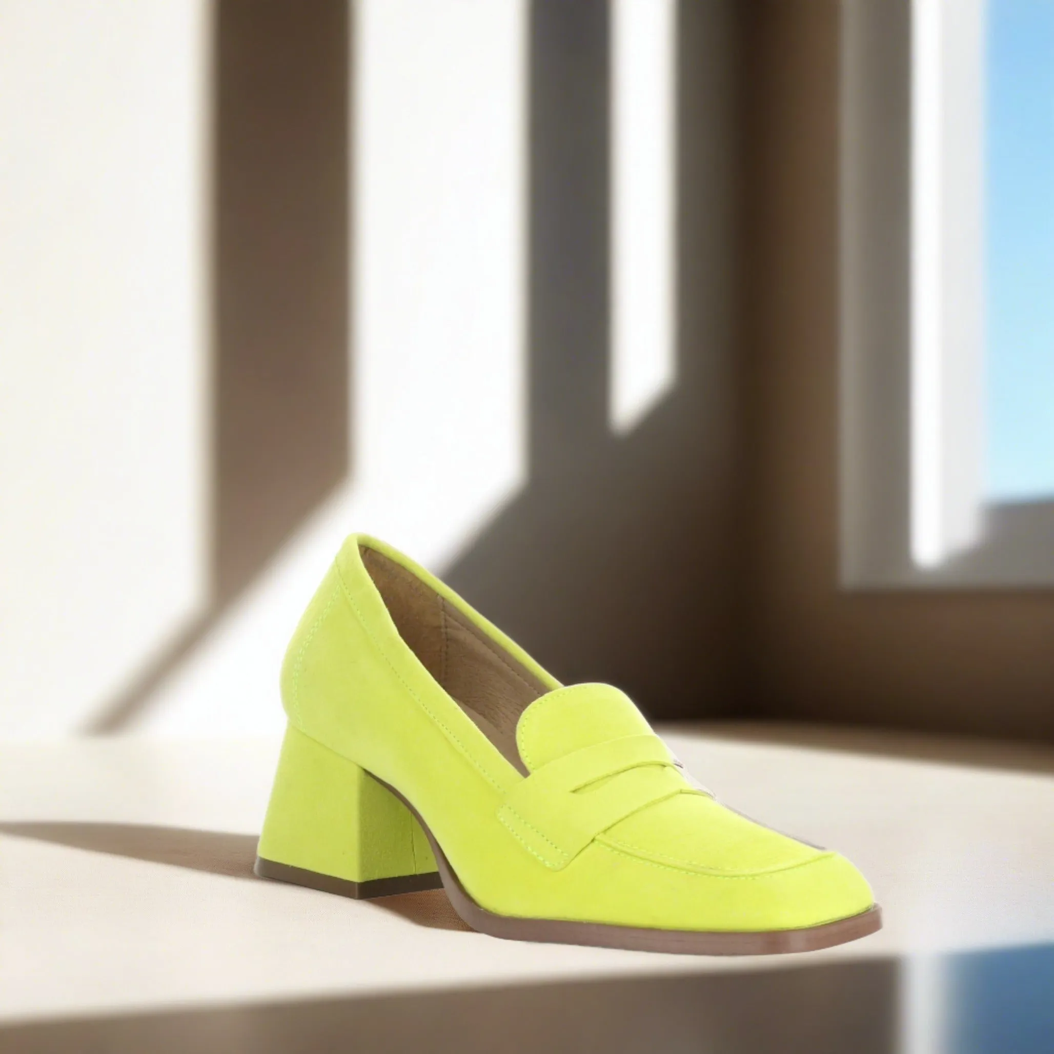 Bos & Co 'Ama" Pear yellow block heeled loafer