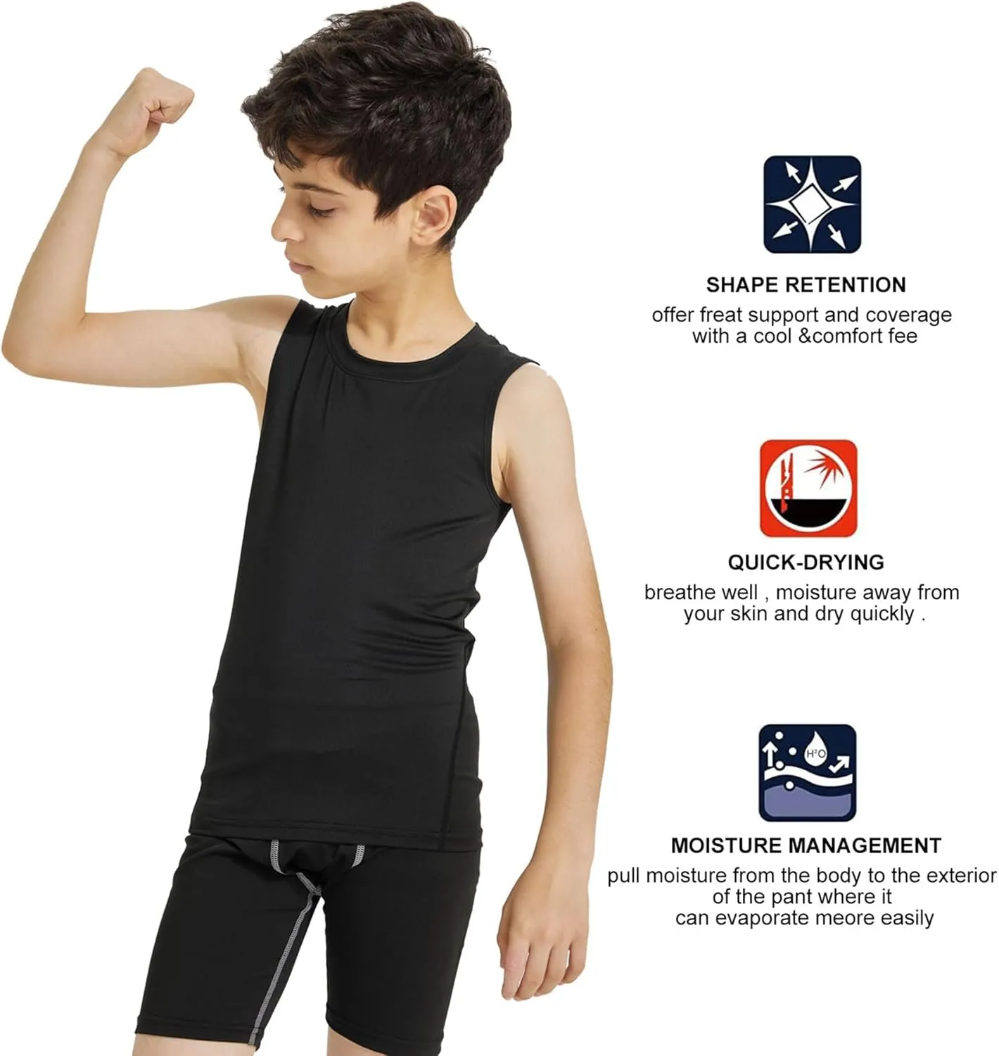 Boys Compression Tank Tops Athletic Sleeveless Shirt Youth Quick Dry Undershirt Workout Baselayer Football T Shirts
