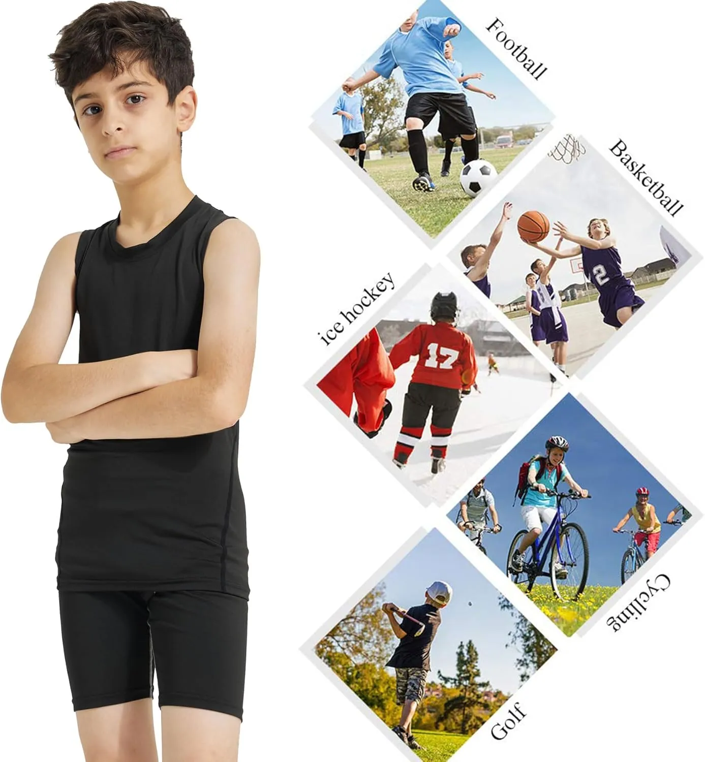 Boys Compression Tank Tops Athletic Sleeveless Shirt Youth Quick Dry Undershirt Workout Baselayer Football T Shirts