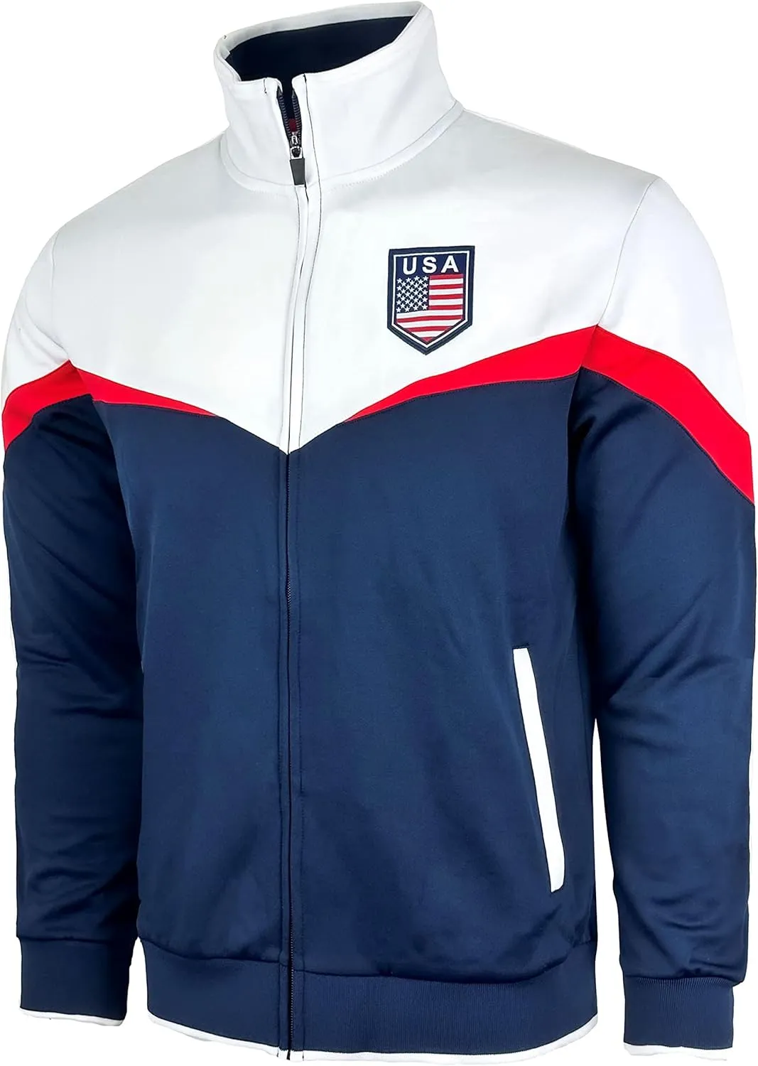 Boy's USA Track Jacket, Youth U.S Full Zip Sweater Jacket With Zipper Pockets