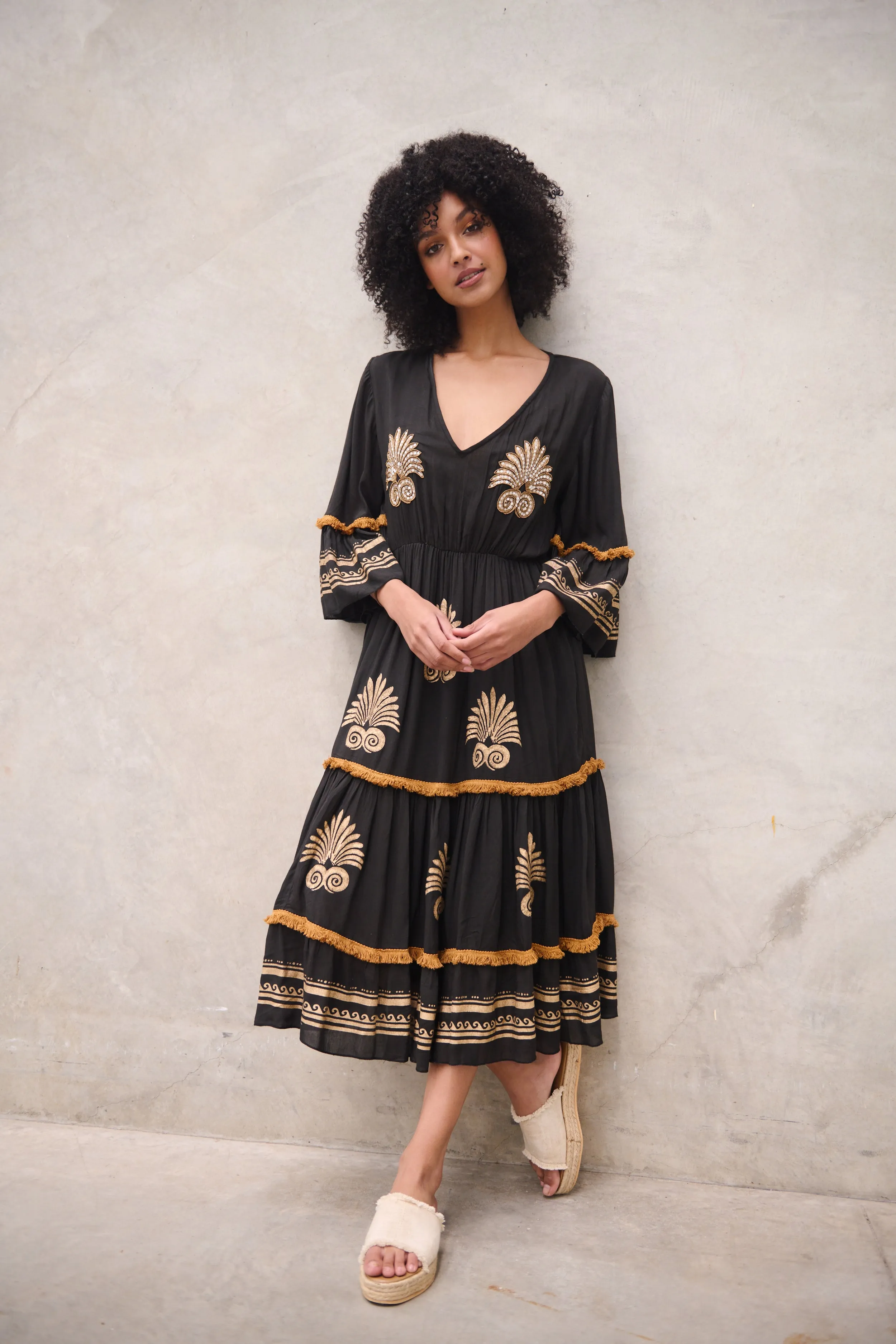 CAJU BEADED BLACK/GOLD MEDALLION DRESS was $!@( <<<SALE>>>
