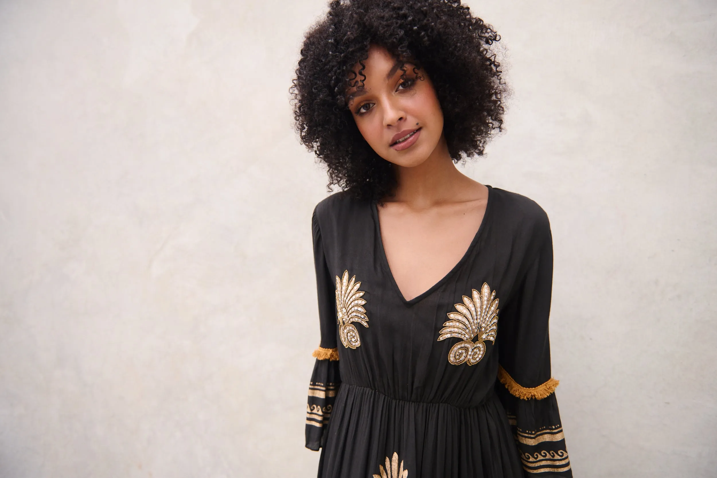 CAJU BEADED BLACK/GOLD MEDALLION DRESS was $!@( <<<SALE>>>